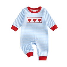 Infant Newborn Baby boy Valentine  s day Outfit Heart Embroidery Striped Long ...