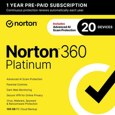 Norton 360 Platinum 2026 20 Devices 1 Year Subscription 2026 Internet Security