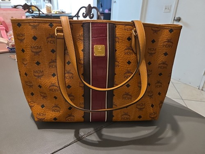 #ad #ad MCM Visetos Tote With Top Zipper Closure Cognac New With C.O.A. $279.99