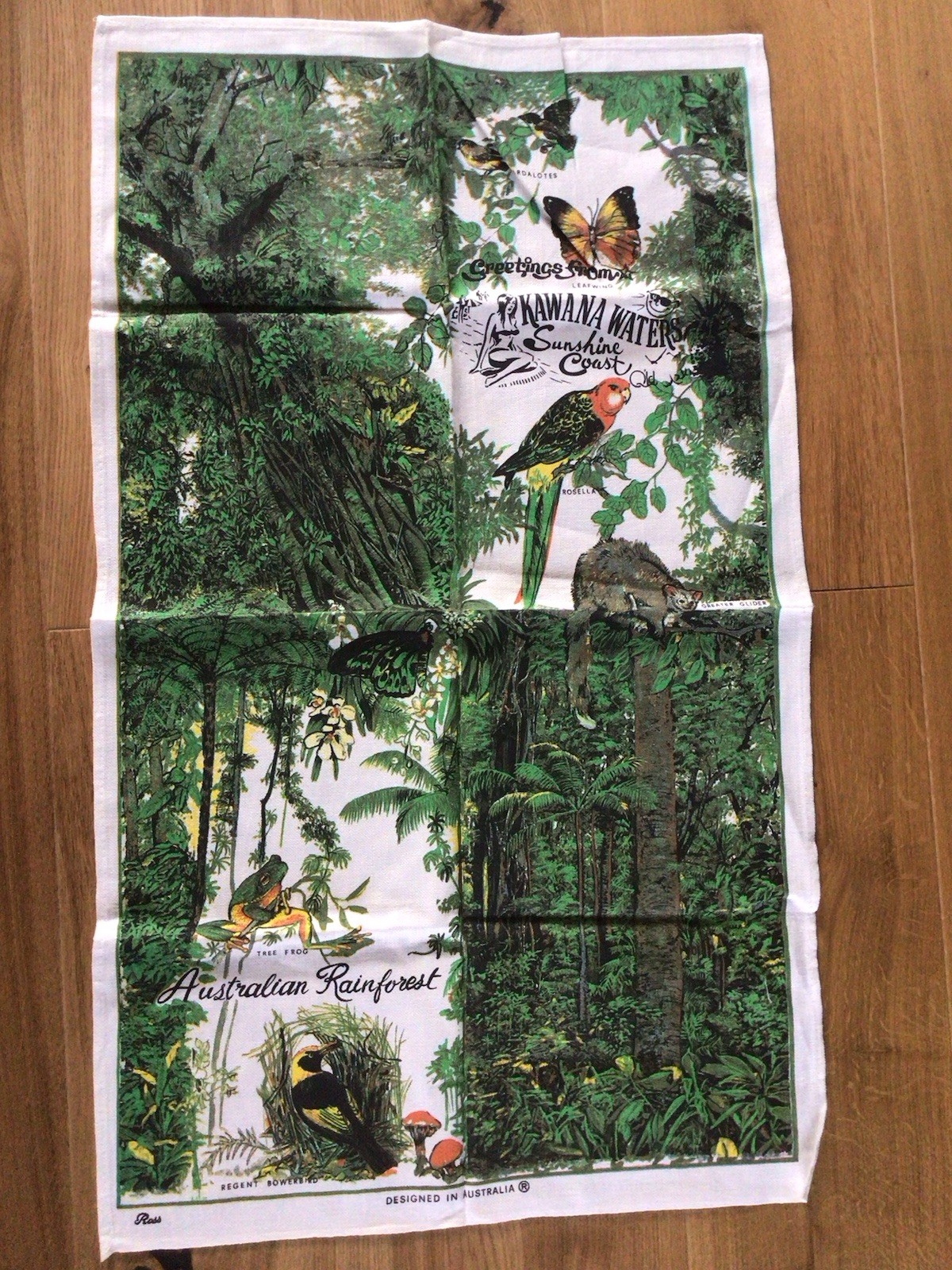 Vintage Leinen Australian Rainforest Souvenir Geschirrtuch von Ross UNBENUTZT