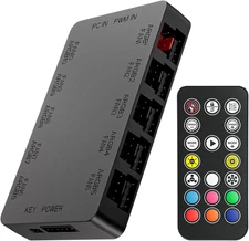 10-Port ARGB & PWM Fan Hub Controller - Magnetic Mount 5V/3PIN RGB PC Black