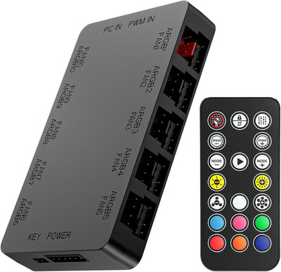 10-Port ARGB & PWM Fan Hub Controller - Magnetic Mount 5V/3PIN RGB PC Black