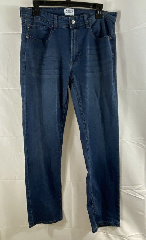 Crisp Men's Dark Blue Slim Straight Stretch Denim Whiskered Jeans Sz 32x30