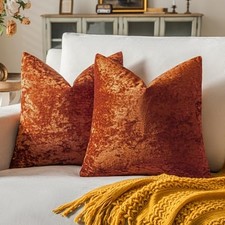 Set of 2 Decorative Velvet Throw Pillow Covers 22" x 22" Pack of 2 Rust Red