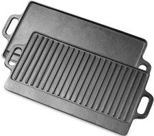 Plancha Reversible Hierro Fundido 19,5x9'' Precurada para Cocina Parrilla Horno