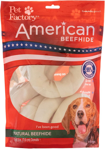 Pet Factory American Beefhide 3-4" Donuts Dog 8 Count (Pack of 1), Natural