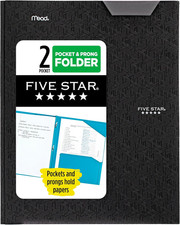 2-Pocket Folder, Plastic Folder with Stay-Put Tabs and Prong Fasteners, Holds 8-