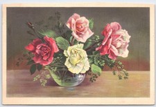 Vintage 1944 Floral Postcard with Roses Bouquet Made in USA