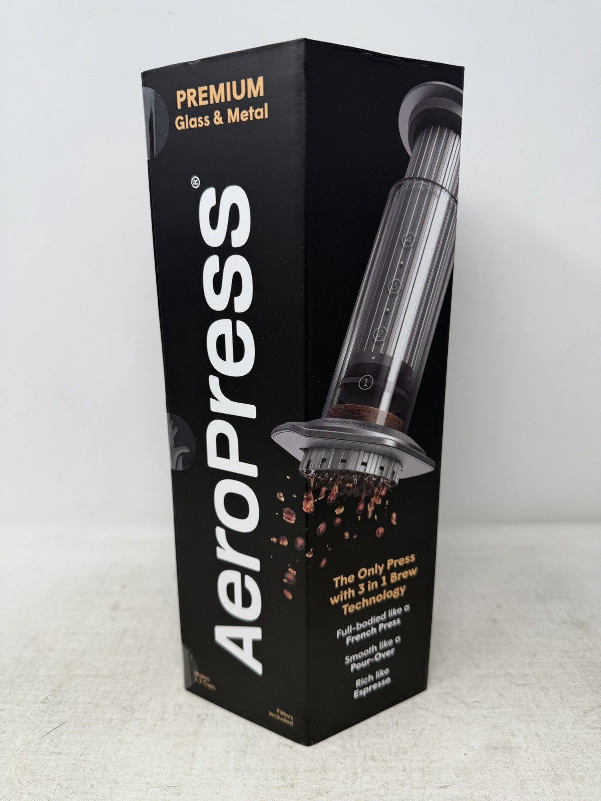 Premium Glass & Metal Coffee Press Portable Easy Clean 1-2 Cups