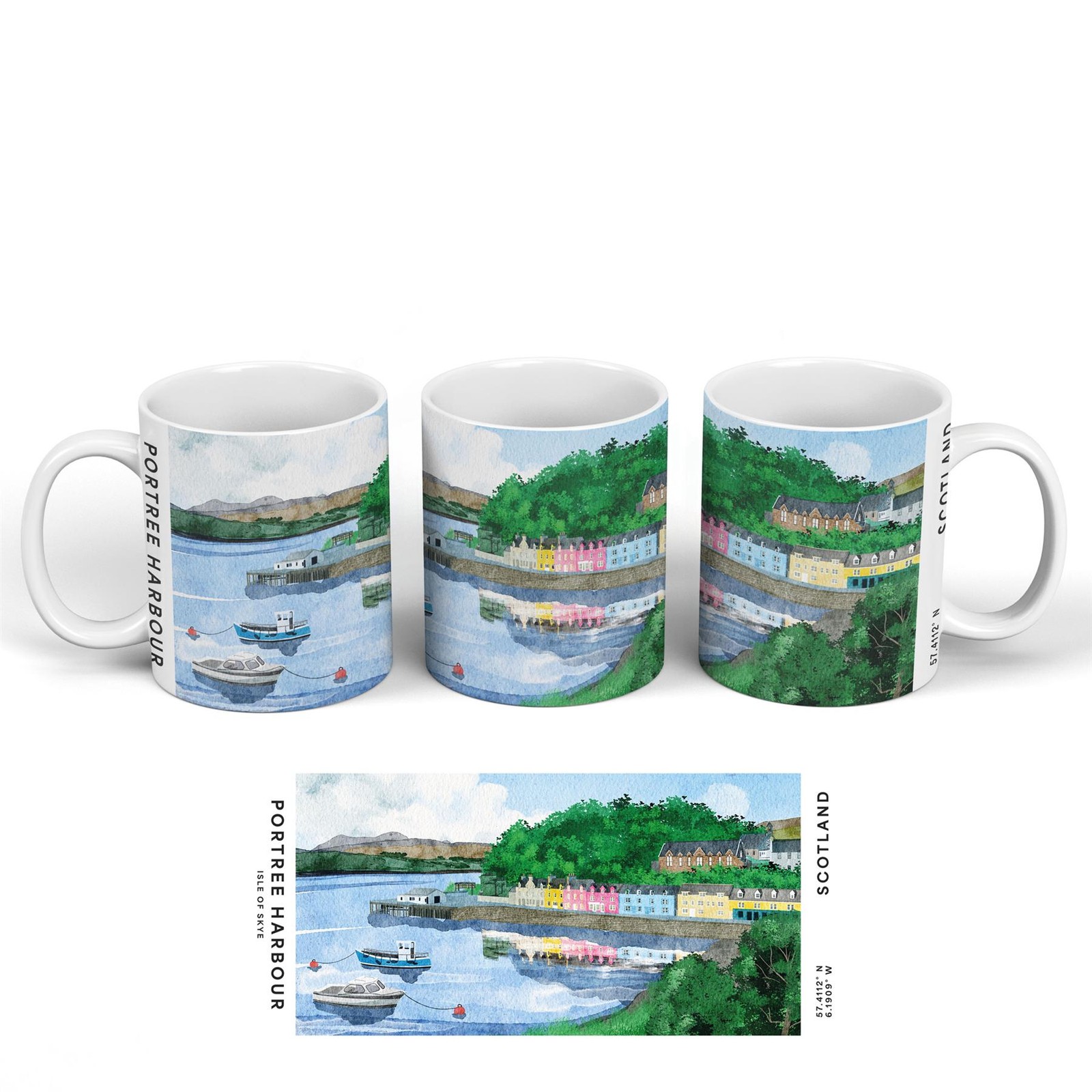 Portree Harbour Scotlands Landscape Illustration Ceramic Mug