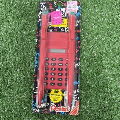 Vintage 90s Pentel Smart Set Red Calculator & Automatic Pencils