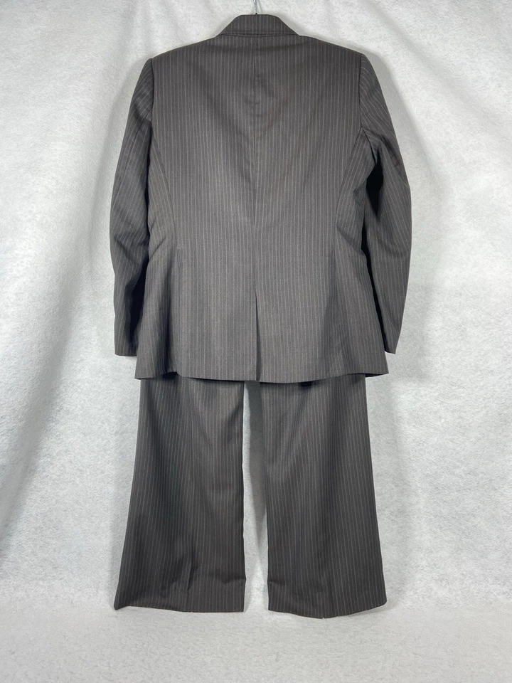 Anne Klein 2PC брюки костюм женщин 12 серый блейзер кнопка в тонкую полоску шерстяная смесь - Изображение 2 из 4