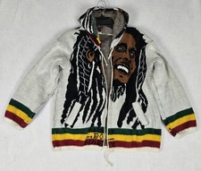 Bob Marley Rasta Sweater Jacket Hoodie All Over Print Men's Small  Bad Zipper 
