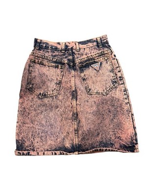Georges Marciano for GUESS Women s Acid Wash Denim Mini Skirt Pink/Black XS