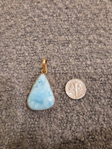 Authentic Vintage Caribbean Gem 925 Sterling Silver & Gold Plated Larimar Pendant 16 Grams