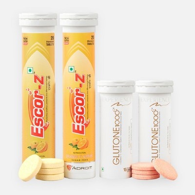 Glutone 1000 + Escor-Z Combo | L-Glutathione & Vitamin C Tablets