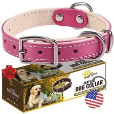 ADITYNA Heavy-Duty Pink Leather Dog Collar for Small Dogs - Soft Padded for C...