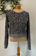 Abercrombie  Fitch Sweatshirt Womens Gray Floral Cropped Pullover, Size M