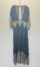 Forever 21 Deep V Open Back Boho Witchycore Flowy Maxi Dress Blue Medium