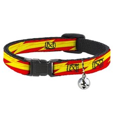 Cat Collar Breakaway with Bell The Flash Bolt Stripe Reds/Yellows NARROW Fits 8.