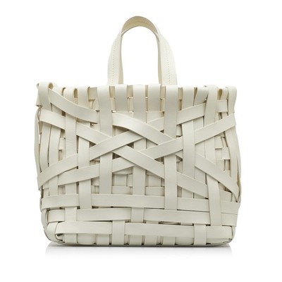 Jil Sander Woven Leather Basket Tote Pre-Loved White