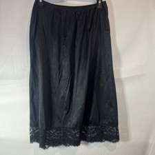 VASSARETTE 11-105 midi 4" LACE lingerie BLACK 28" half slip XL Vintage Satin