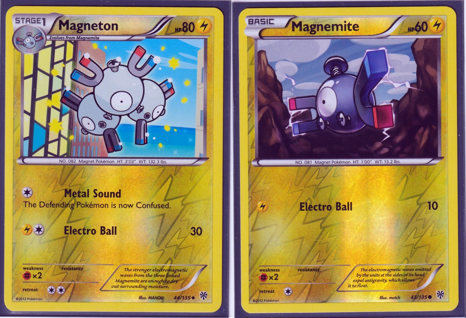 2 POKEMON MAGNETON 44/135 & MAGNEMITE 43/135 -PLASMA STORM REVERSE HOLO NM