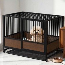 Indoor Cat Cage Pet Kennel w Removable Tray, Stackable Crate for Homes, Whelping