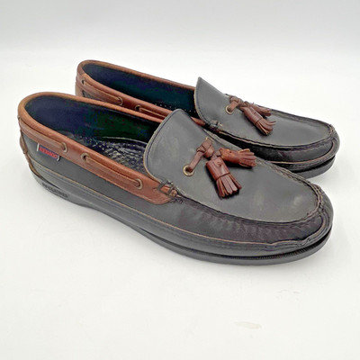 Sebago Docksides Mens 11.5 Black Brown Tassle Slip On Loafer Boat Deck Shoes USA