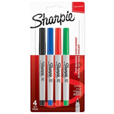 Sharpie Permanentmarker | Ultrafeine Spitze | verschiedene klassische Farben | 4 Stück