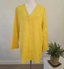YSL Yves Saint Laurent Rives Gauche Vintage Yellow Linen Silk Tunic Size 42 80s