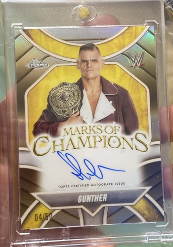 Gunther [Gold Refractor] #MOC-GT 2025 Topps Chrome WWE Marks of Champions Autograph card