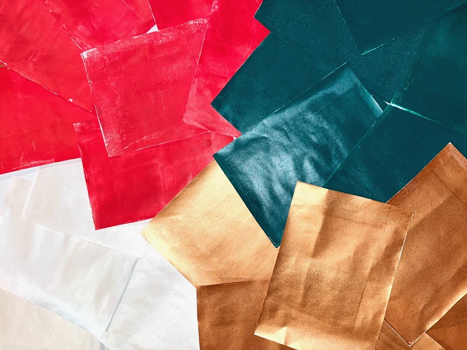 Paquete de papel collage de Navidad 5x7 25 monoimpresiones con estampado de gelli rojo verde oro blanco Foto 4 de 4