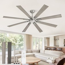 72 Inch Brushed Nickel Modern Ceiling Fan No Light with Remote, Outdoor Ceili...