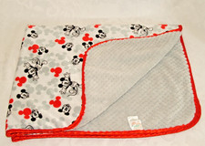 Disney Gray Red Black Mickey Mouse Head Face Baby Blanket Textured
