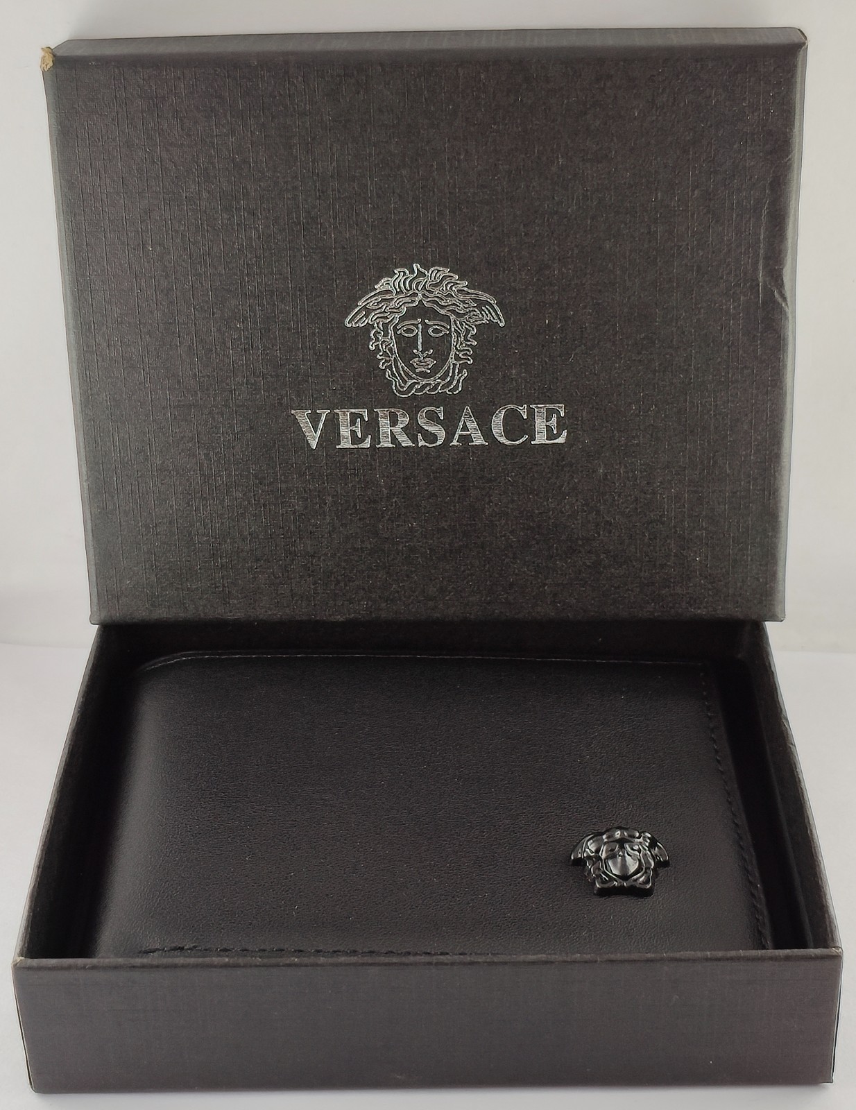 Premium Versace Soft Black Leather Bi-Fold Men's Wallet | Free Shipping