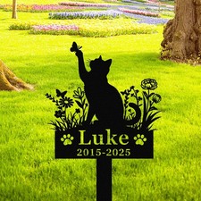 Personalized Cat Memorial Stake, Custom Metal Pet Grave Marker