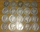20 CIRCULATED US MERCURY DIMES (1917-1929) GOOD CONDITION SILVER LOT        1306