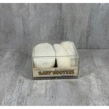 Vintage Baby Bootees Newborn to 3 Months Cream White Knit Pom Pom Made in USA