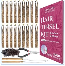 NIACONN Glitter Hair Tinsel Extensions Kit Copper with Tools and Beads, 48 Inch