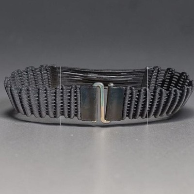 Suzi Roher Black Woven Elastic Cord Wide Waist Belt Silver Hook Buckle XL