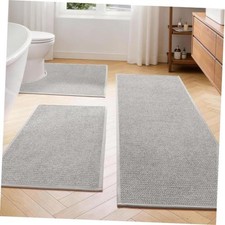 Gray Bathroom Rugs Sets 3 Piece, Quick Dry Thin Bath Mat with Toilet Rug, Non