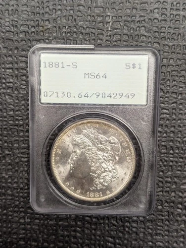 1881 S Morgan Silver Dollar $1 PCGS MS64 OGH Rattler Nice Strike