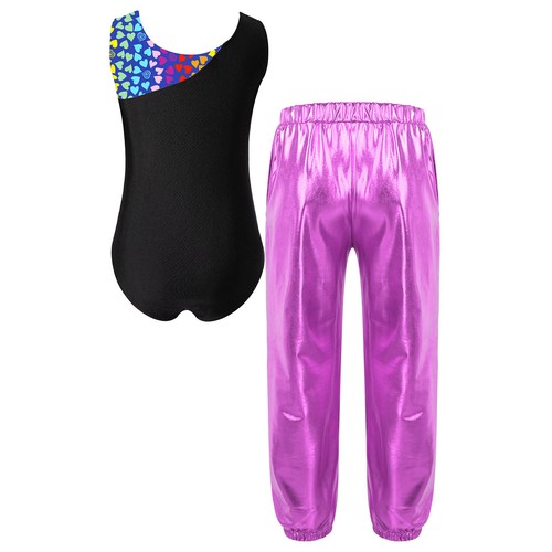 Kids Girl's Leotard With Elastic Waistband Pants Workout Jumpsuit And Trousers - Picture 37 of 93
