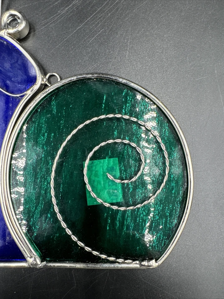 Винтажная стеклянная садовая улитка проволока ловец солнца зеленый и синий 5 дюймов x 6 дюймов - Изображение 3 из 4