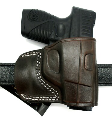 TAGUA Dark Brown Leather RH Yaqui Belt Slide Holster for TAURUS PT709 PT740 SLIM
