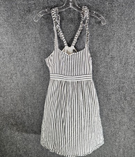 Madewell Womens Grey Striped Ruffle-Strap Empire Dress Size 4 Viscose Cotton