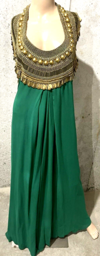 Temperley London Goddess Green Gold Embellished Long Maxi Gown Dress UK 10 US 6 - Afbeelding 1 van 5