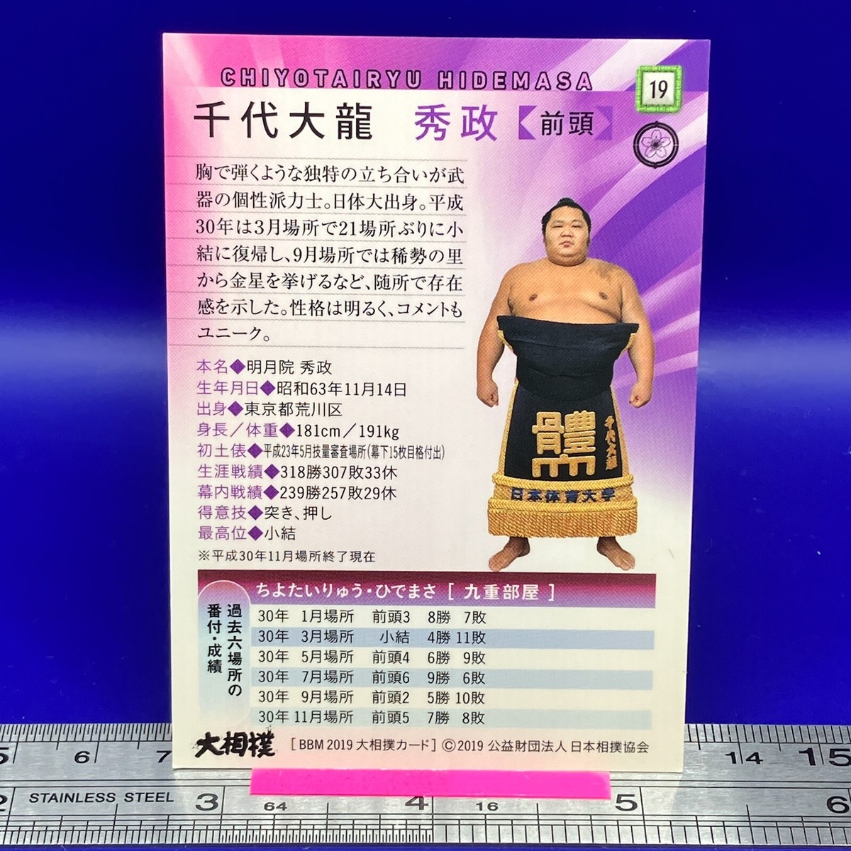 Chiyotairyu Hidemasa 19 Sumo Wrestler Trading Card BBM 2019 TCG