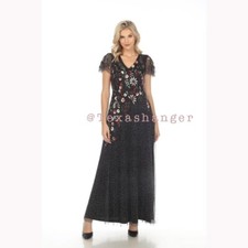 NWT Johnny Was Black Cheetah Beaded Mesh Dress Size 4